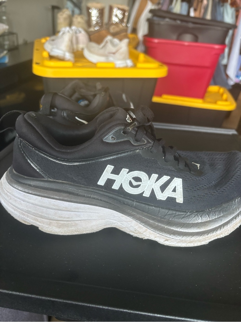 Hoka Women's Black Athletic Sneakers with White Logo